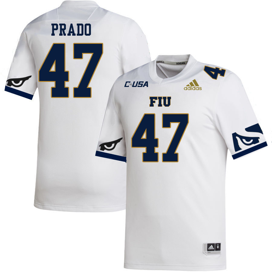 #47 Alejandro Prado FIU Jersey,Florida International University Panthers Football Jersey-White